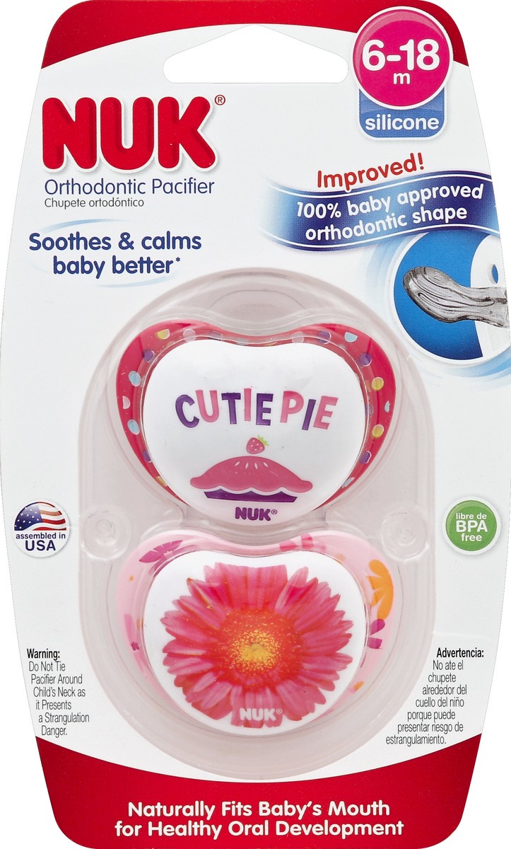 slide 2 of 2, NUK Natural Shape Orthodontic Pacifier (6-18 Months), Assorted Colors, 2 ct