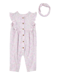 Carter's Baby 2-Piece Floral Jumpsuit & Headwrap - Purple - 9M