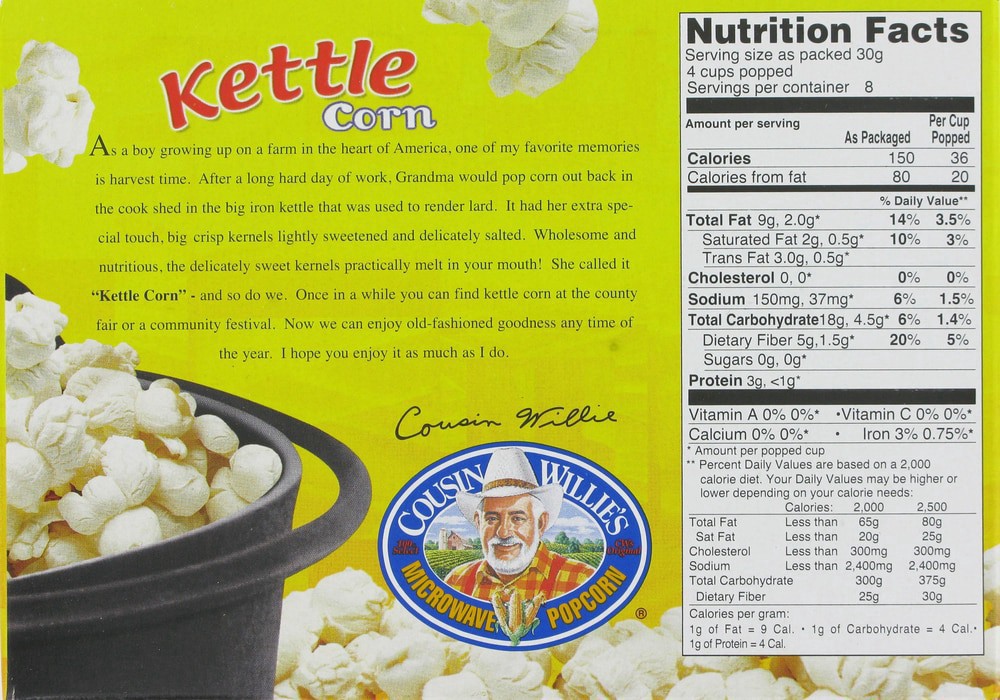 slide 2 of 3, Cousin Willie's Microwave Sweet & Salty Kettle Corn Popcorn 3 Each, 3 ct