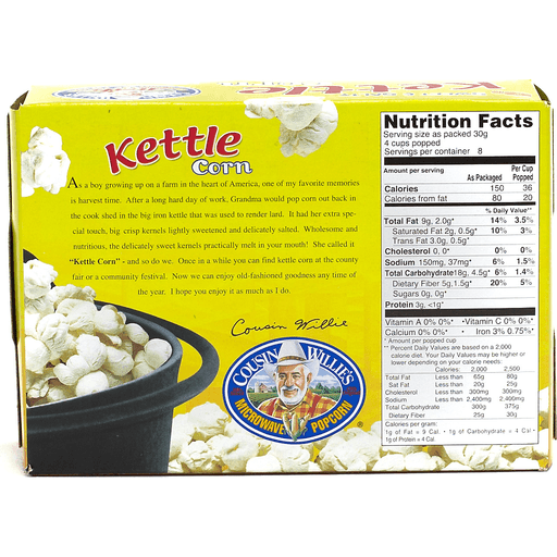 cousin willie's kettle corn nutrition