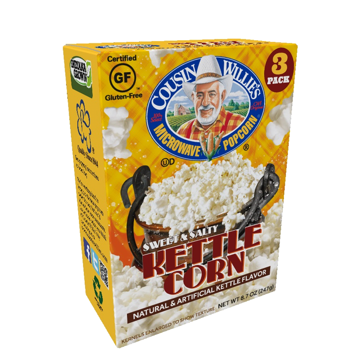 slide 1 of 1, Cousin Willie's Kettle Corn Microwave Popcorn, 3 ct