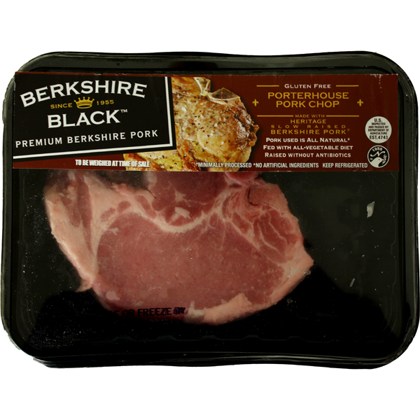 slide 1 of 1, Berkshire Black Porterhouse Pork Chops, per lb