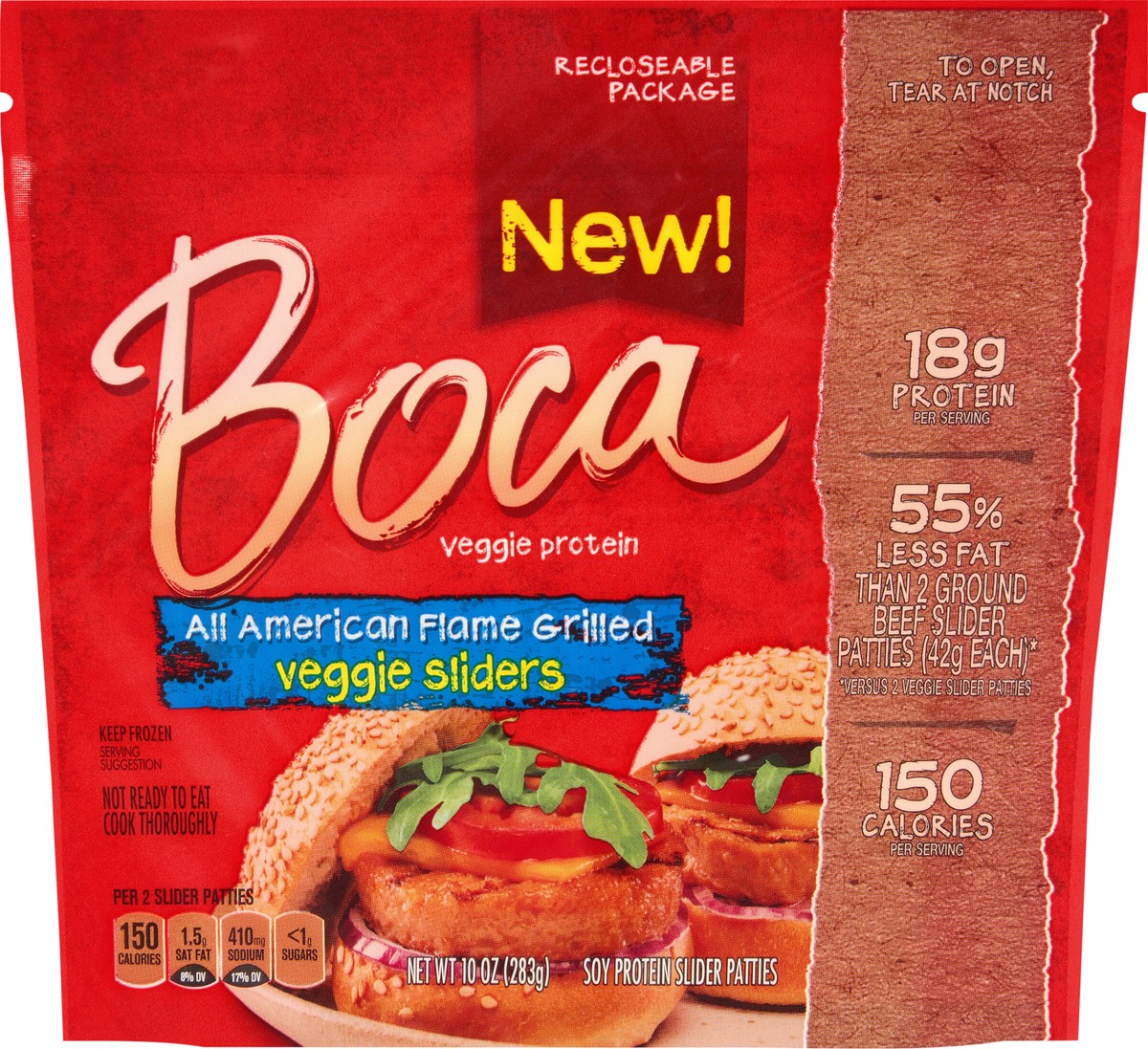 slide 11 of 11, BOCA All American Flame Grilled Burgers 10 oz. Pouch, 10 oz