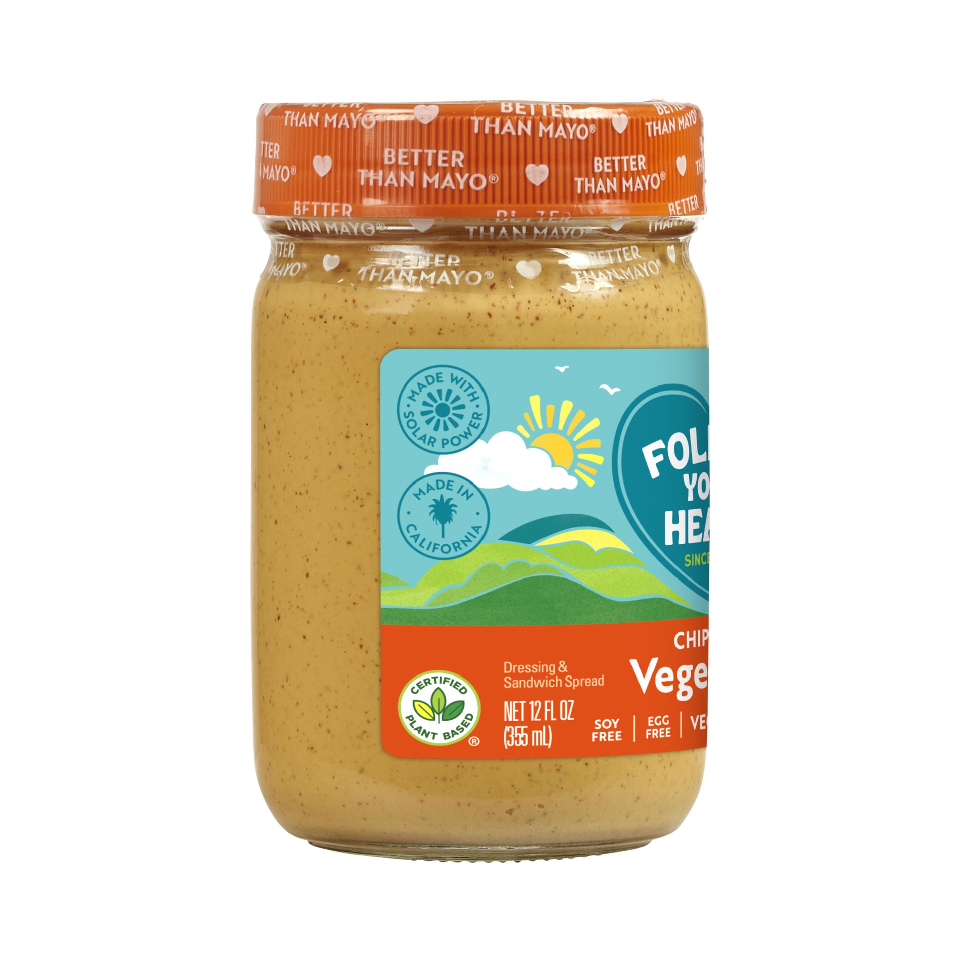 slide 2 of 5, Follow Your Heart Vegenaise, Chipotle, Soy Free, Egg Free, Dairy Free Mayo, Creamy Dressing and Sandwich Spread with the Spicy Kick of Real Chipotle Peppers, 12 FL OZ Jar, 12 fl oz