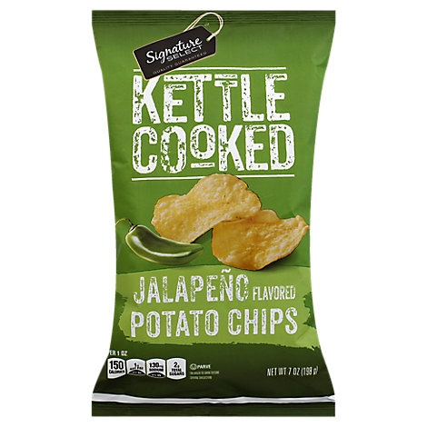 slide 1 of 1, Signature Select Potato Chips Kettle Cooked Jalapeno, 7 oz