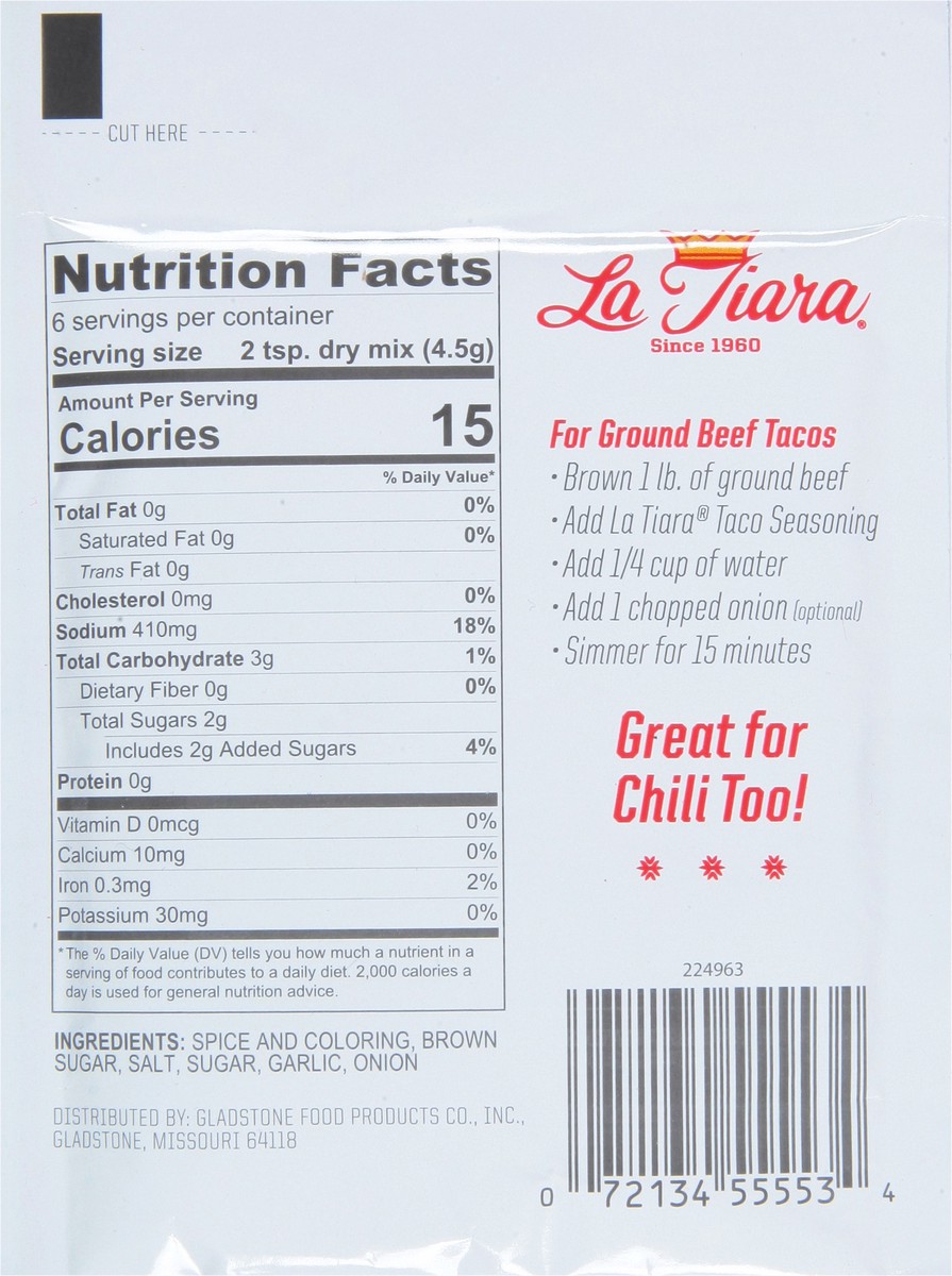 slide 9 of 11, La Tiara Powder Taco Seasoning Mix, 1 oz