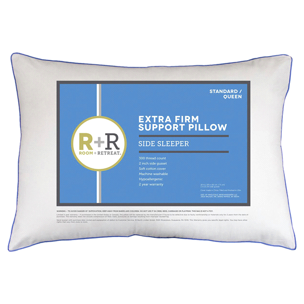 slide 1 of 3, Room & Retreat Room + Retreat Extra Firm Support Pillow, King, King Size