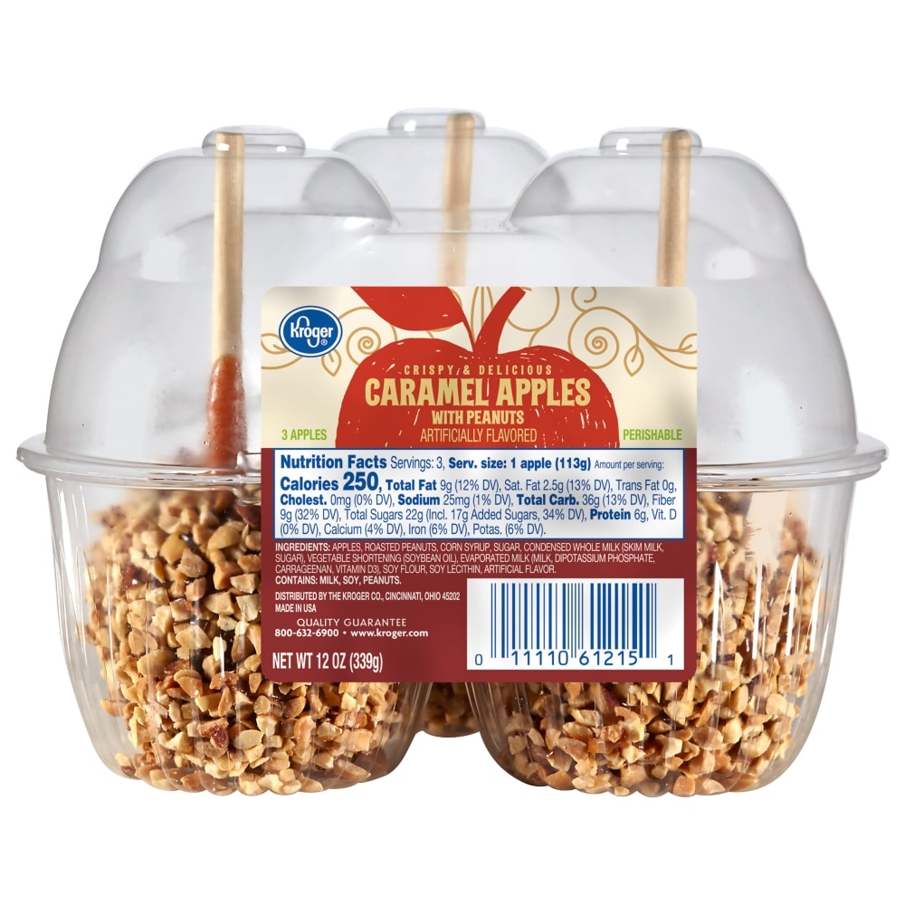slide 1 of 1, Kroger Caramel Apples With Nuts, 3 ct