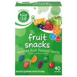 Food Club Assorted Fruit Snacks Pouches - 40 ct