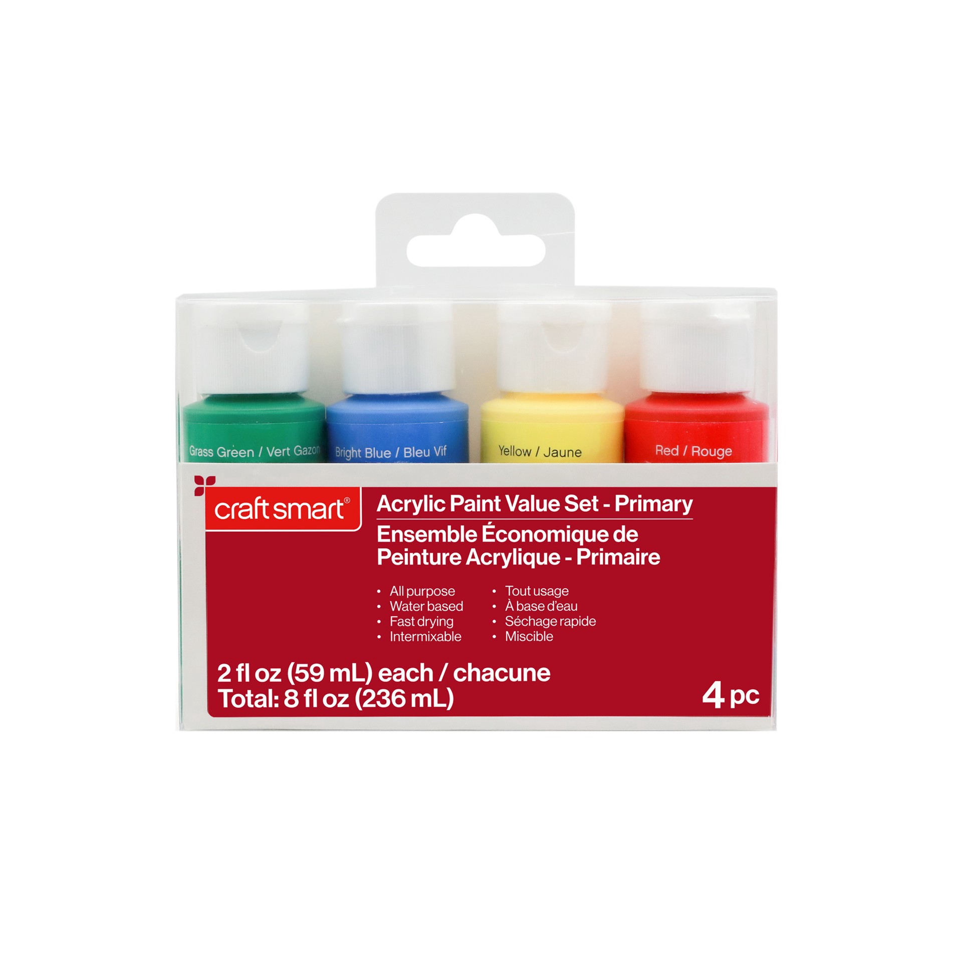 slide 2 of 4, 4 Color Primary Acrylic Paint Value Set By Craft Smart, 2 fl oz