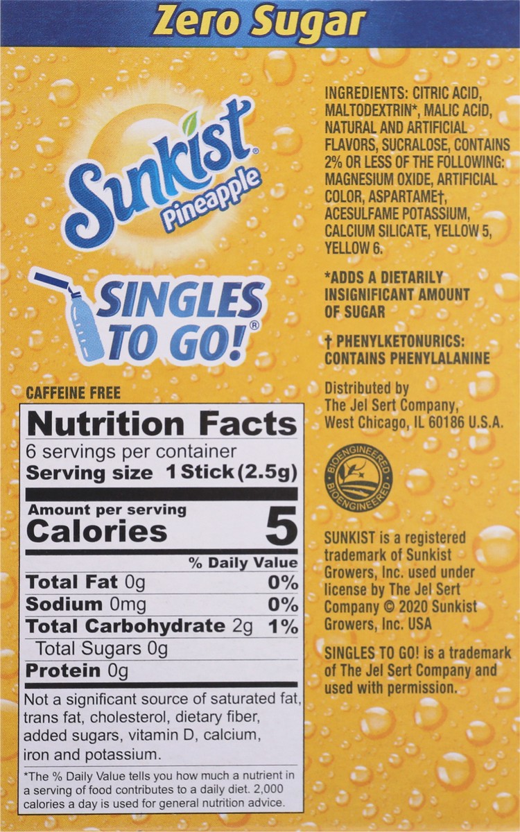 slide 3 of 13, Sunkist Singles to Go! Zero Sugar Pineapple Drink Mix - 6 ct, 6 ct