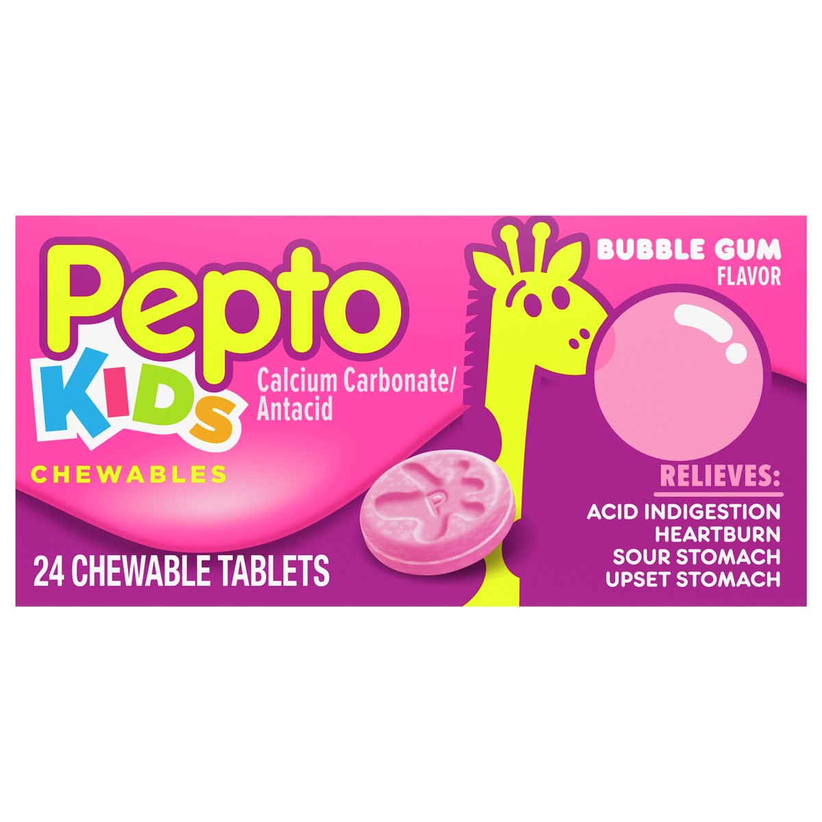 slide 1 of 2, Pepto-Bismol Kid's Chewable Tablets for Heartburn, Acid Indigestion, Sour Stomach, and Upset Stomach, Bubblegum Flavor, 24 ct, 24 ct