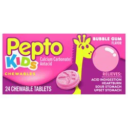 Pepto-Bismol Kid's Chewable Tablets for Heartburn, Acid Indigestion, Sour Stomach, and Upset Stomach, Bubblegum Flavor, 24 ct
