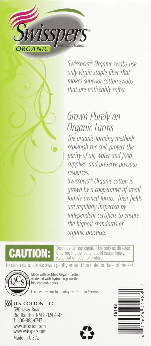 slide 6 of 6, Swisspers Organic Essentials Cotton Swabs, 180 ct