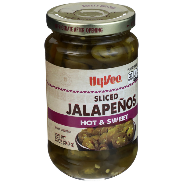 slide 1 of 1, Hy-vee Hot & Sweet Sliced Jalapenos, 12 oz
