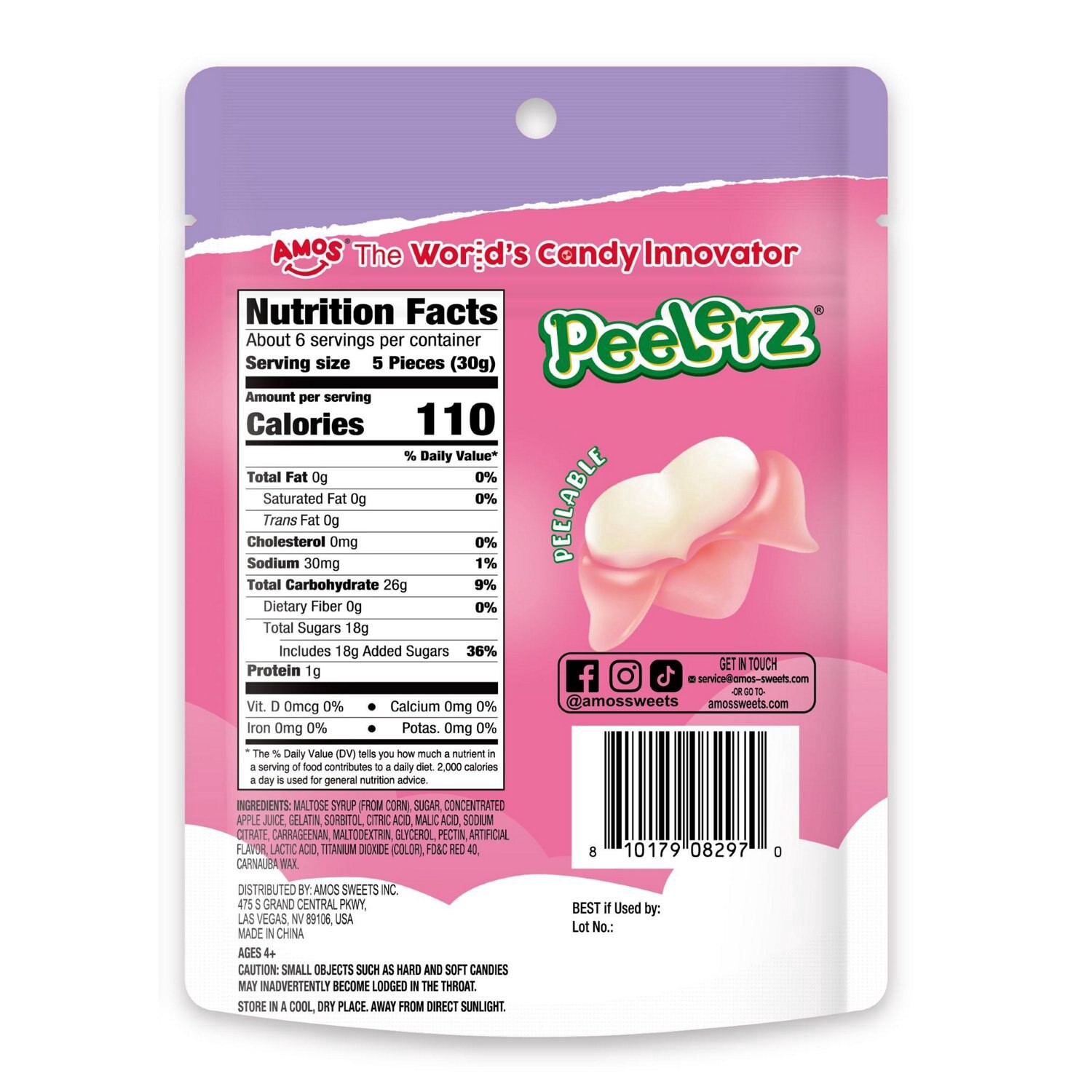 slide 2 of 2, Amos Sweets Peelerz, Gummy Hearts, 0.6 Oz, 6 oz
