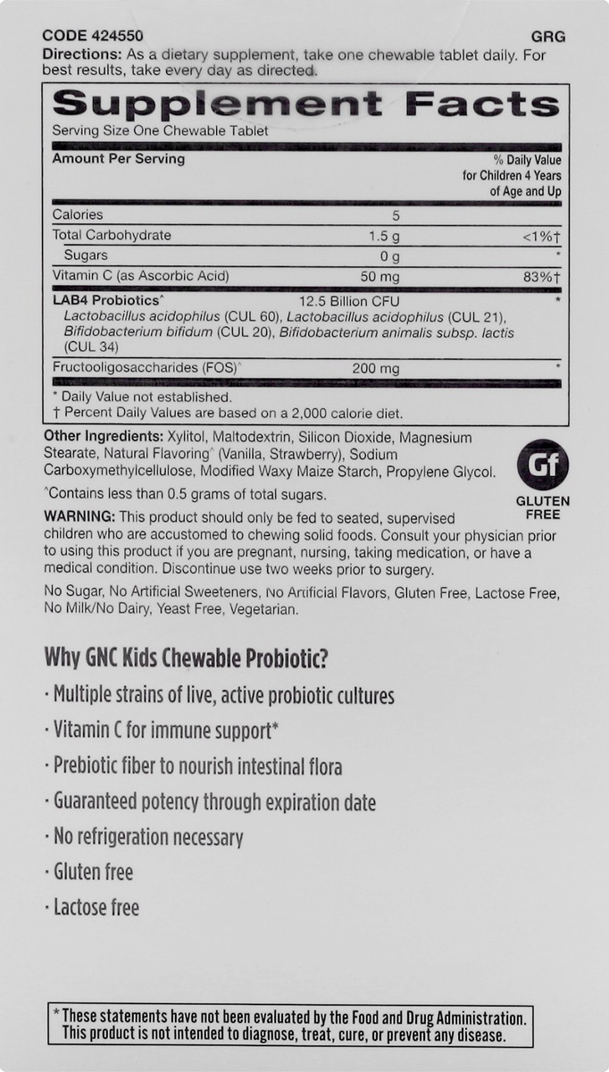 slide 6 of 6, GNC Chewable Probiotic 30 ea, 30 ct