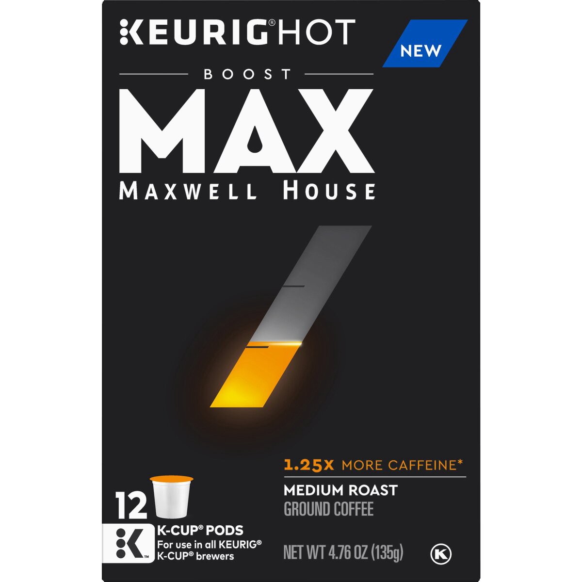 slide 4 of 8, Maxwell House Max Boost Medium Roast K-Cup Coffee Pods with 1.25X More Caffeine, 12 ct Box, 12 ct