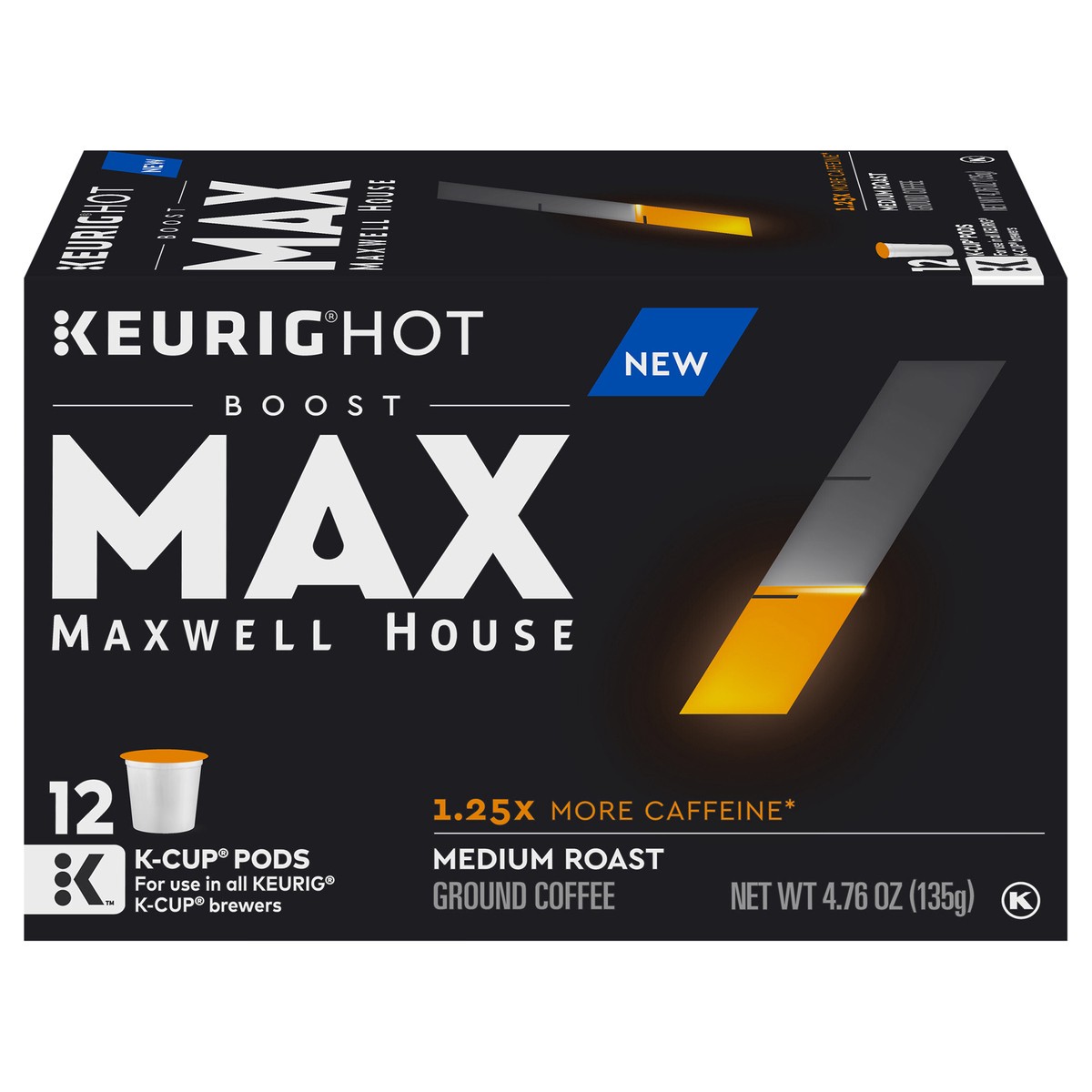slide 1 of 8, Maxwell House Max Boost Medium Roast K-Cup Coffee Pods with 1.25X More Caffeine, 12 ct Box, 12 ct