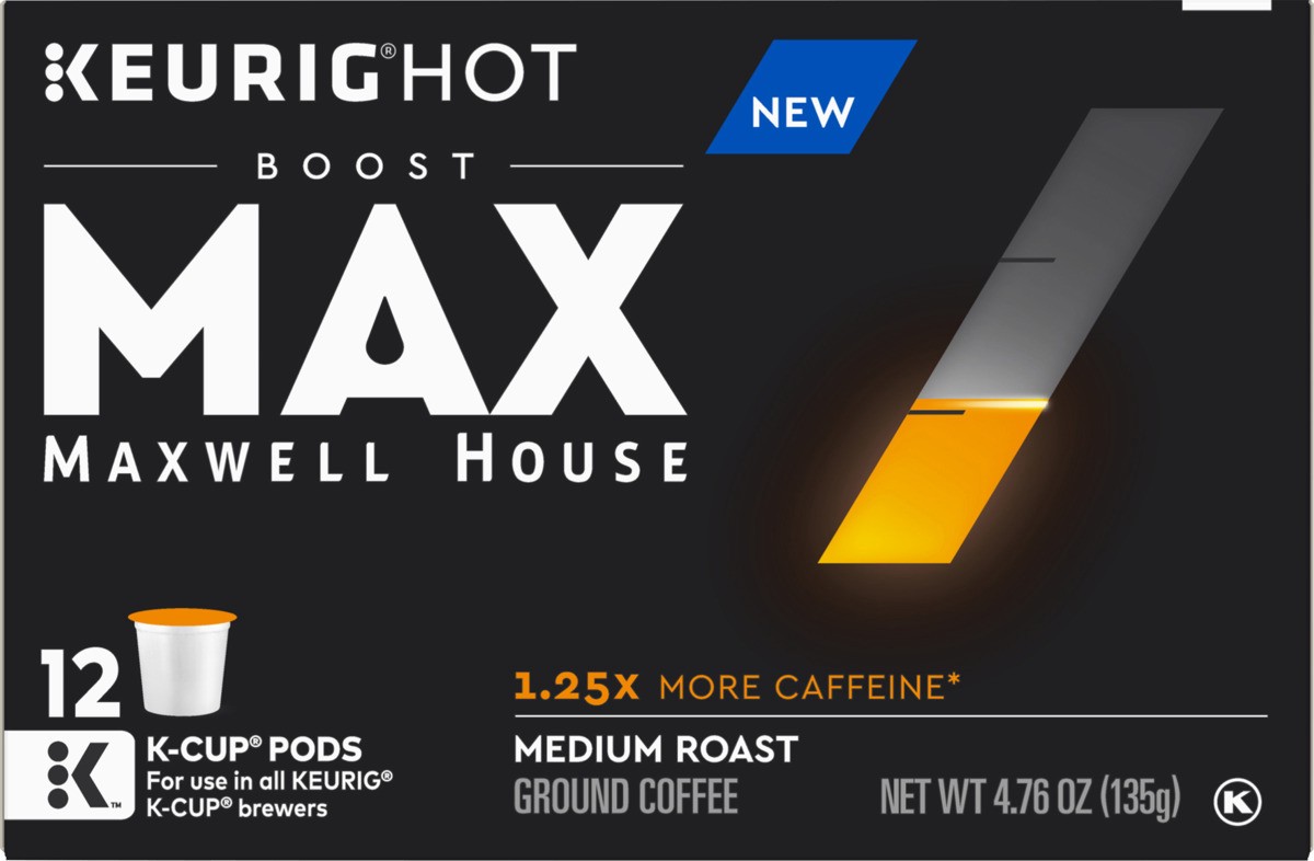 slide 7 of 8, Maxwell House Max Boost Medium Roast K-Cup Coffee Pods with 1.25X More Caffeine, 12 ct Box, 12 ct