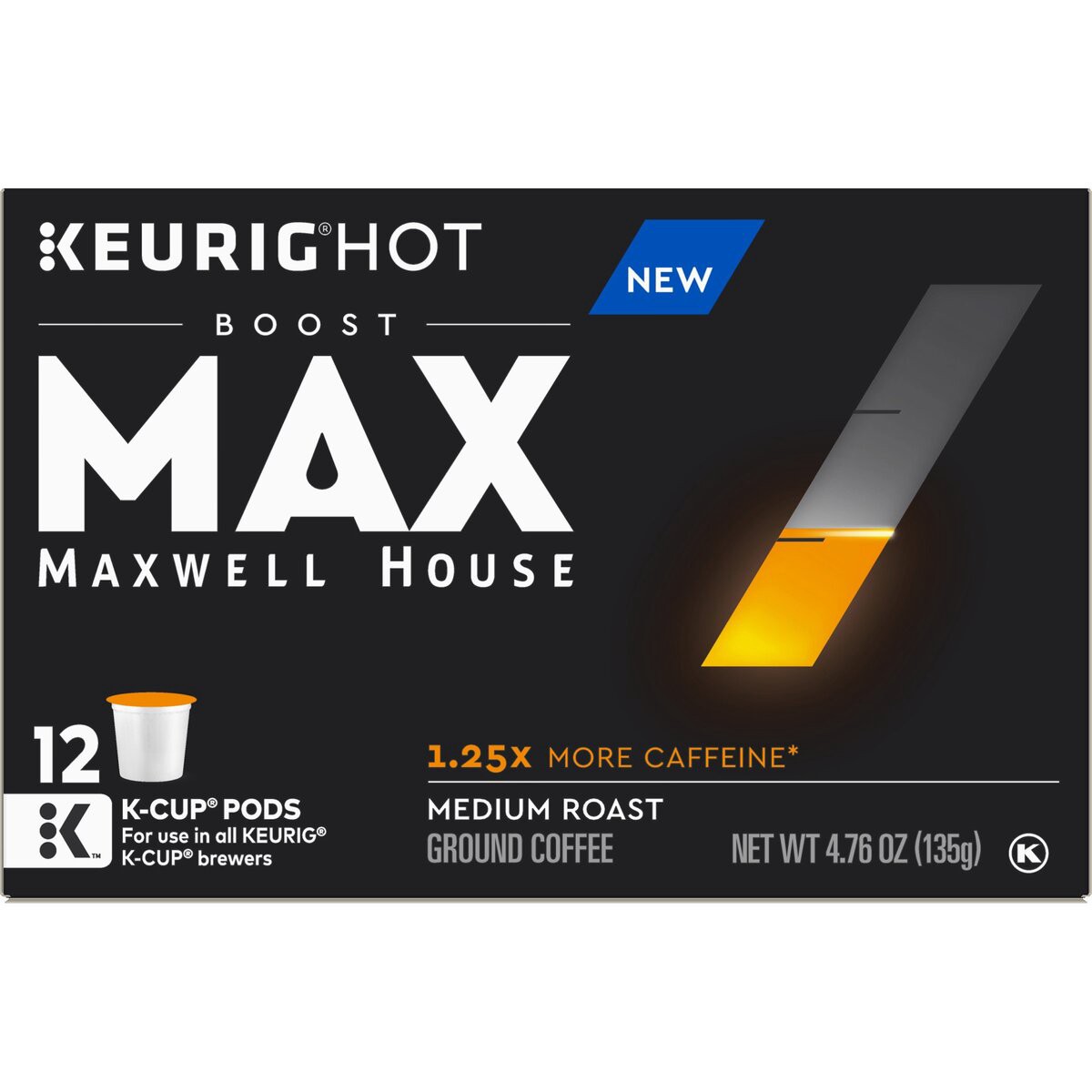 slide 3 of 8, Maxwell House Max Boost Medium Roast K-Cup Coffee Pods with 1.25X More Caffeine, 12 ct Box, 12 ct