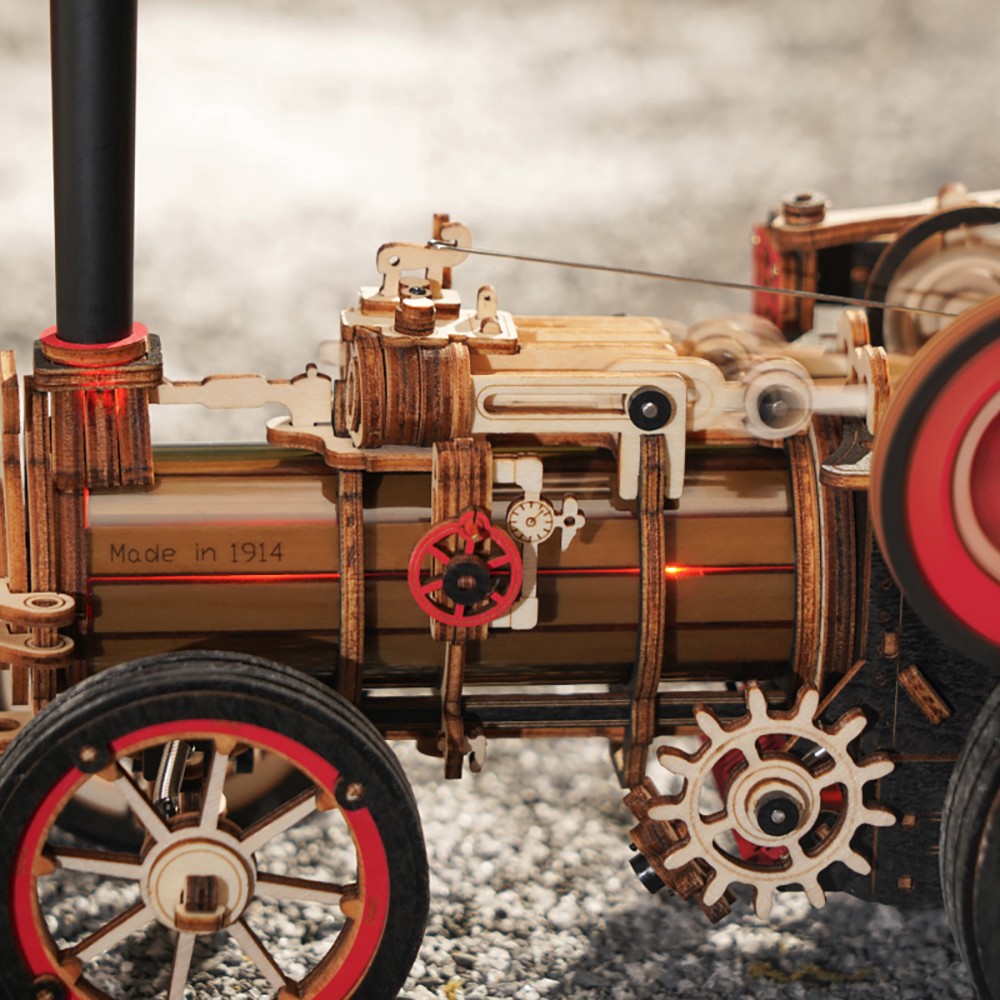 slide 5 of 10, Robotime Rokr Mechanical Models Steam Engine 3d Puzzle Kit, 14 in x 4.7 in x 5.7 in