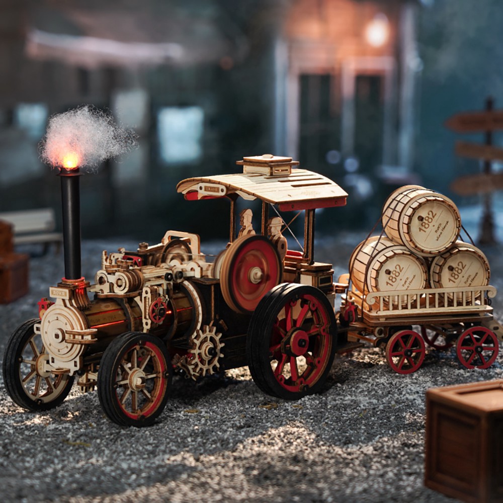 slide 10 of 10, Robotime Rokr Mechanical Models Steam Engine 3d Puzzle Kit, 14 in x 4.7 in x 5.7 in