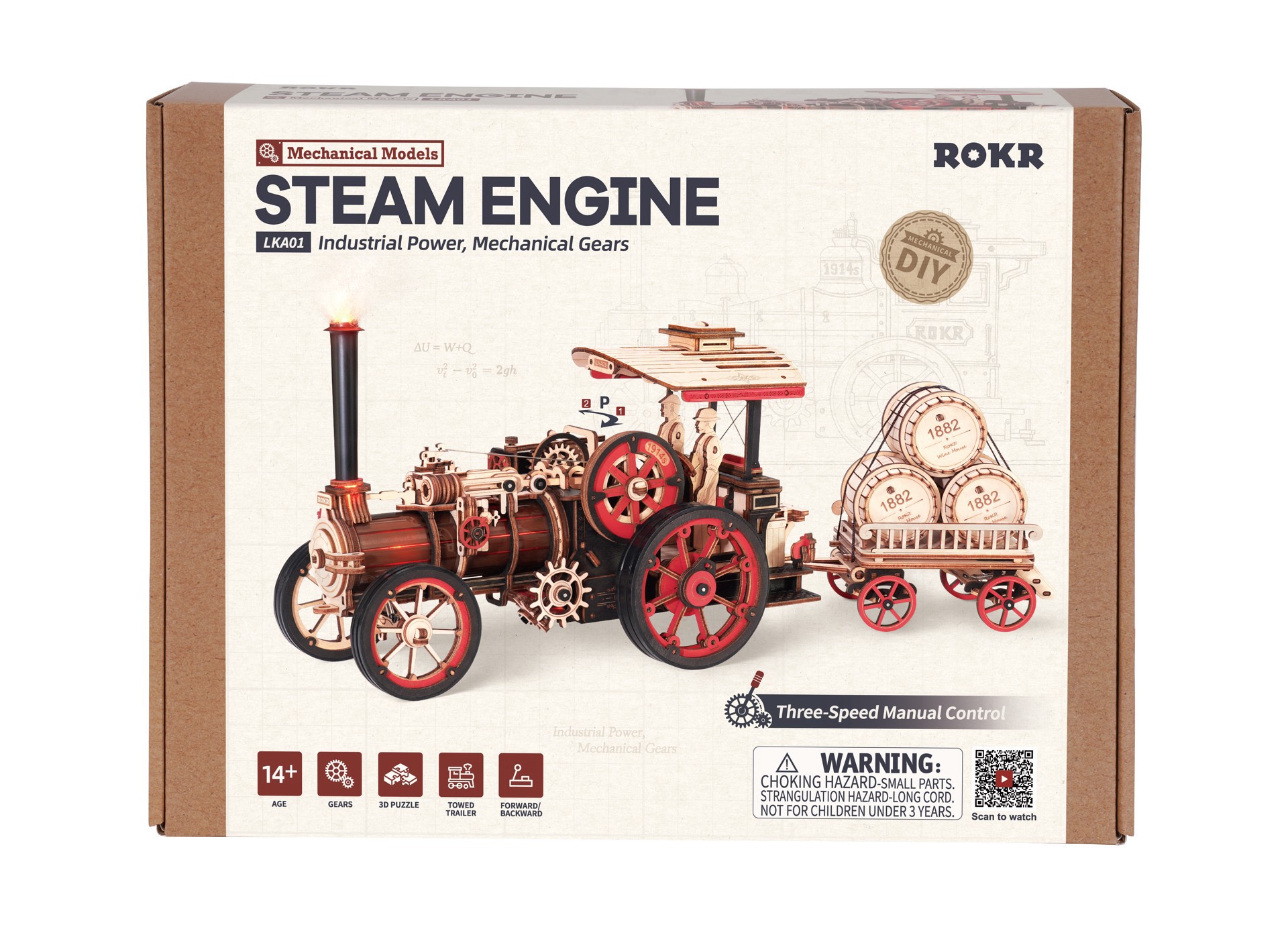 slide 3 of 10, Robotime Rokr Mechanical Models Steam Engine 3d Puzzle Kit, 14 in x 4.7 in x 5.7 in