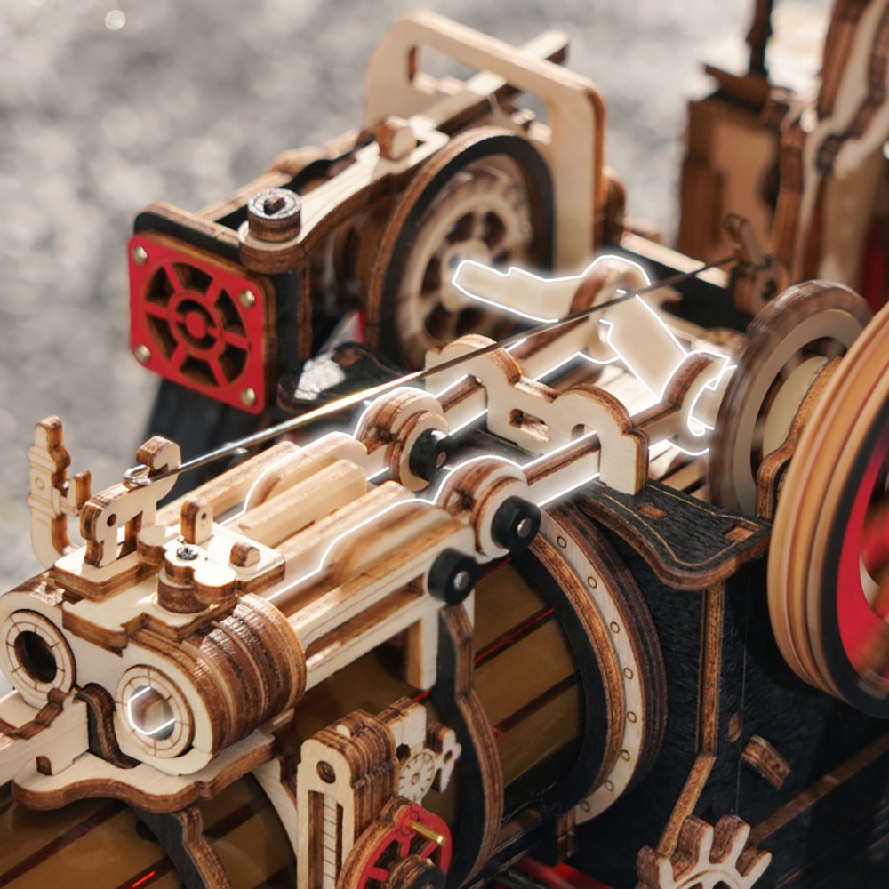 slide 2 of 10, Robotime Rokr Mechanical Models Steam Engine 3d Puzzle Kit, 14 in x 4.7 in x 5.7 in