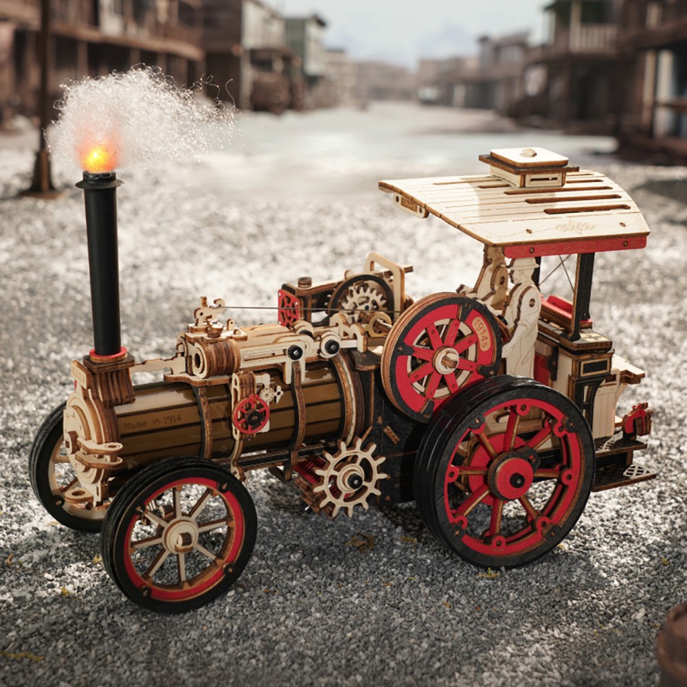 slide 8 of 10, Robotime Rokr Mechanical Models Steam Engine 3d Puzzle Kit, 14 in x 4.7 in x 5.7 in