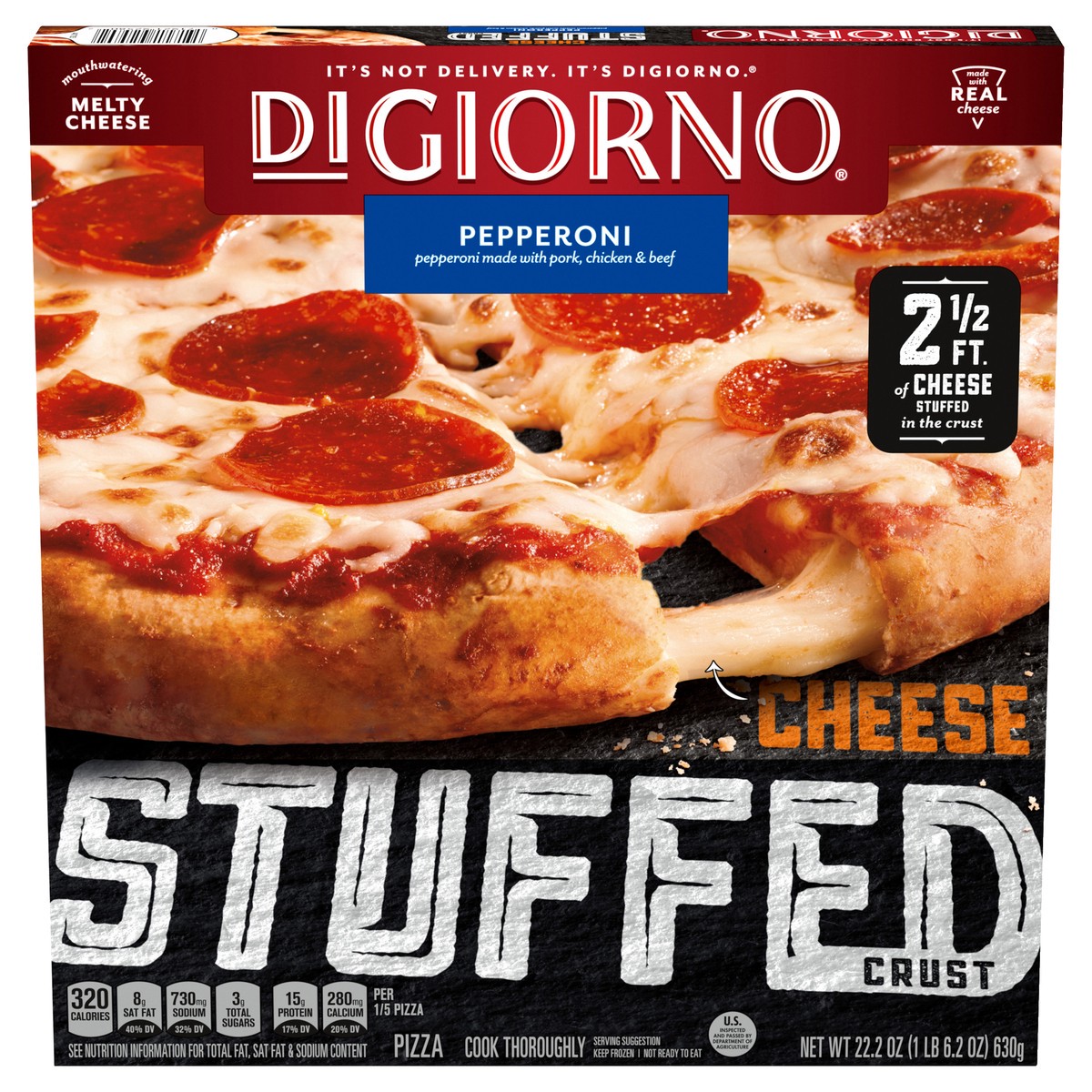 slide 1 of 8, DiGiorno Cheese Stuffed Crust Pepperoni Pizza, 22.2 oz
