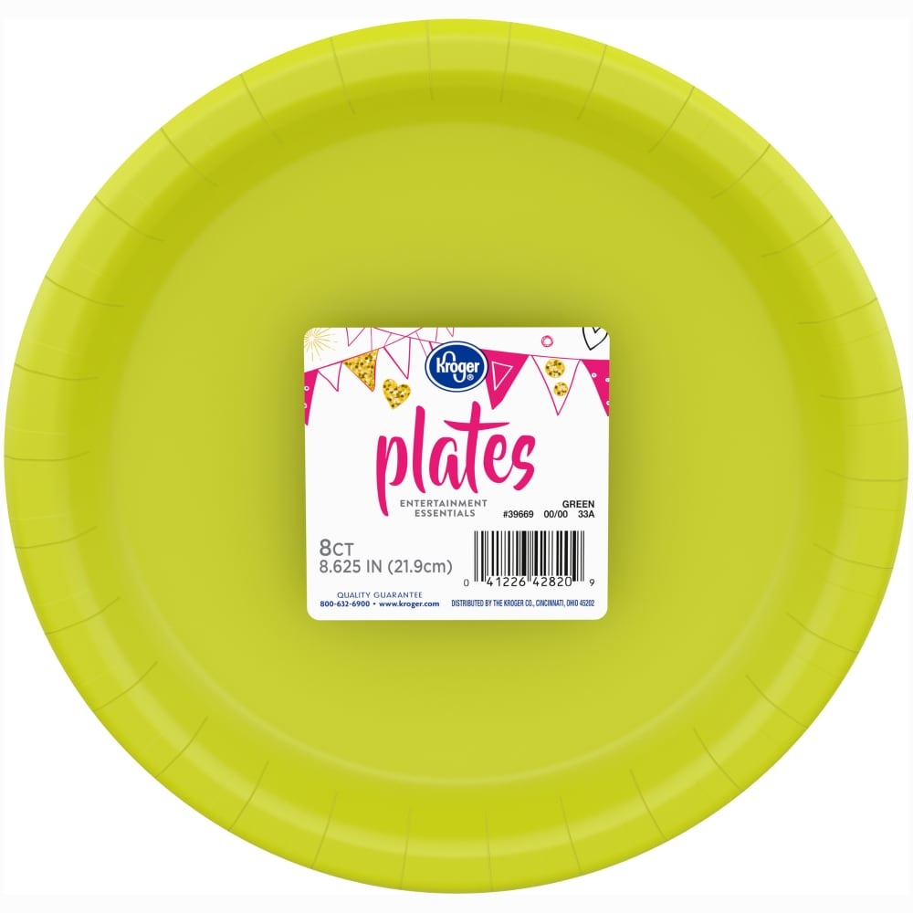 slide 1 of 1, Kroger Entertainment Essentials Disposable Plates - 8 Pk - Green, 9 in