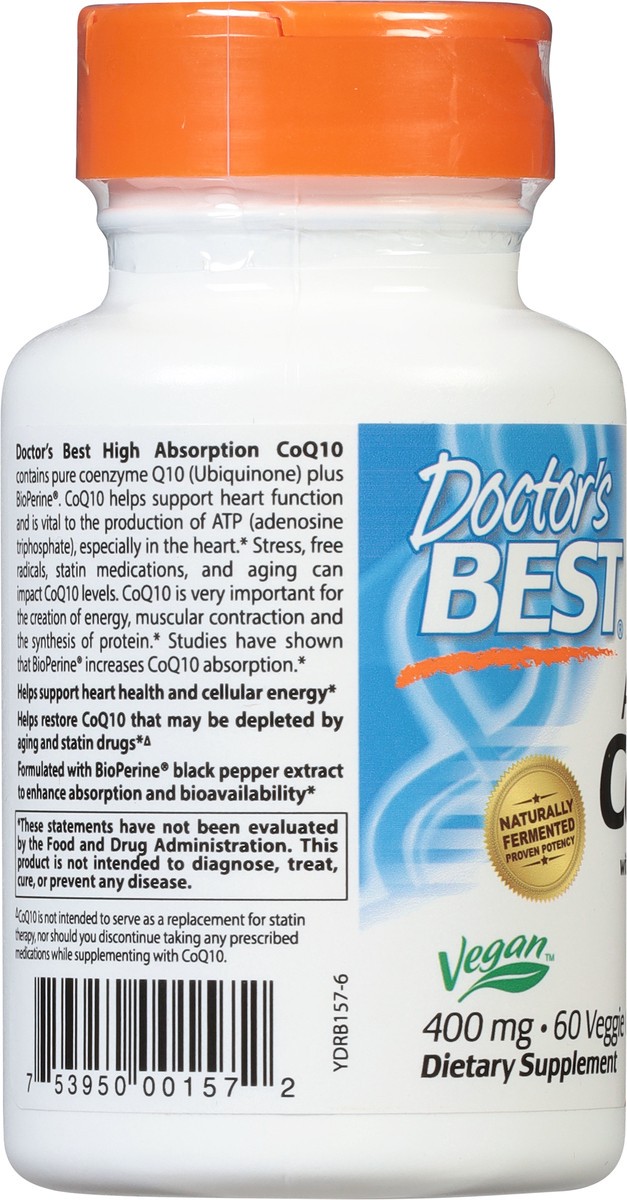 slide 6 of 10, Doctor's Best High Absorption 400 mg CoQ10 with BioPerine 60 Veggie Caps, 60 ct