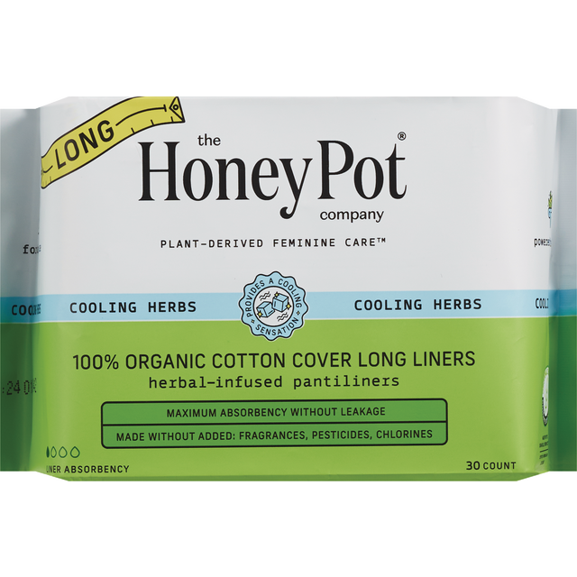 slide 1 of 8, The Honey Pot Company The Honey Pot Organic Top Sheet Herbal Long Liners, 30 ct