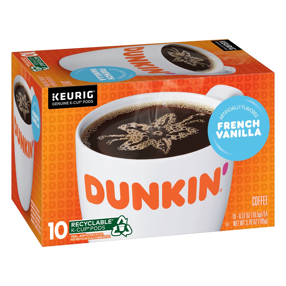 slide 5 of 10, Dunkin'' French Vanilla, Artificially Flavored Coffee, K-Cup Pods, 10 Count Box, 10 ct
