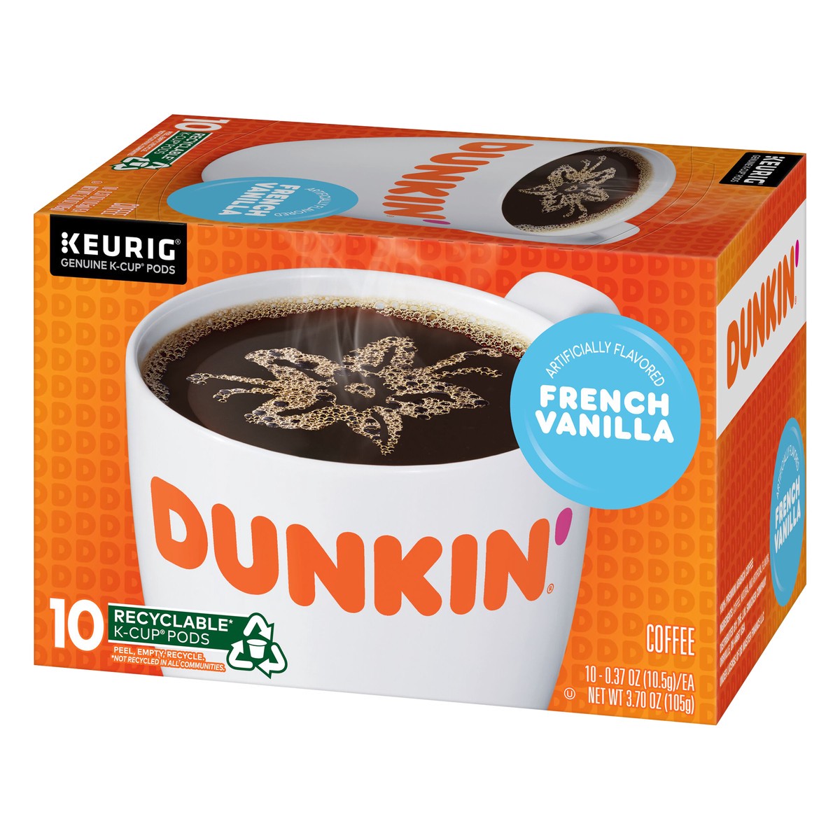 slide 7 of 10, Dunkin'' French Vanilla, Artificially Flavored Coffee, K-Cup Pods, 10 Count Box, 10 ct