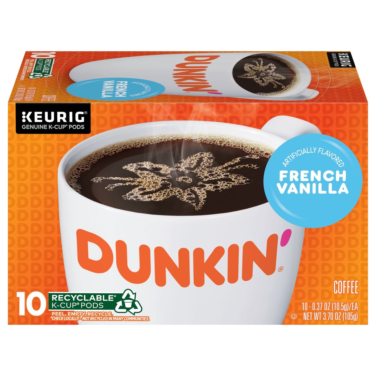 slide 1 of 10, Dunkin'' French Vanilla, Artificially Flavored Coffee, K-Cup Pods- 10 ct, 10 ct