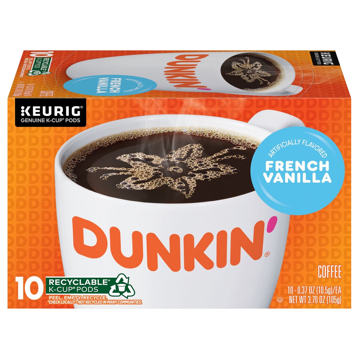 slide 1 of 10, Dunkin' Dunkin’ French Vanilla Artificially Flavored Coffee, Keurig K-Cup Pods, 10 Count Box, 10 ct