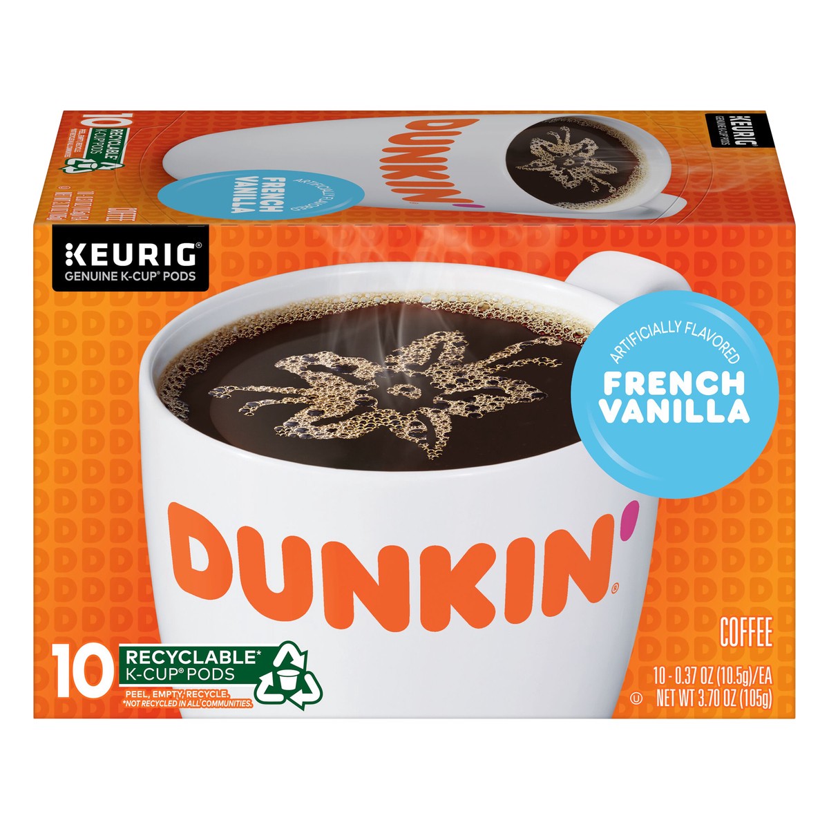 slide 8 of 10, Dunkin'' French Vanilla, Artificially Flavored Coffee, K-Cup Pods, 10 Count Box, 10 ct