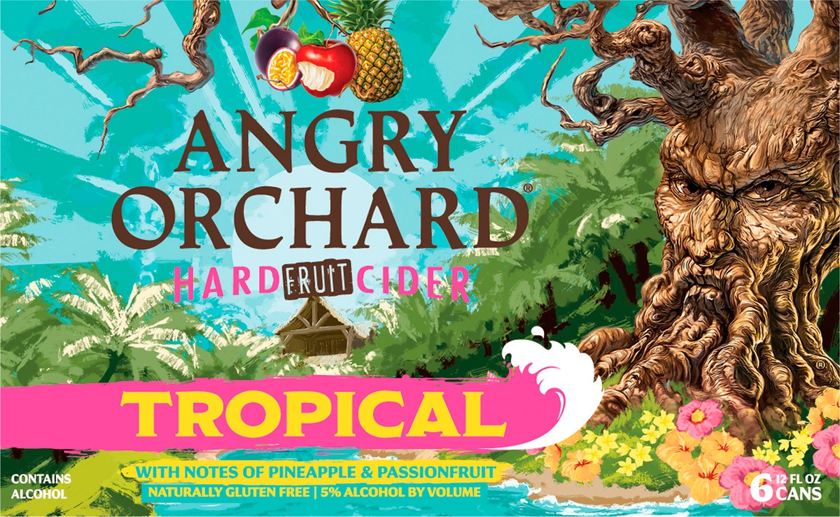 slide 4 of 6, Angry Orchard Tropical Fruit Hard Cider, Spiked (12 fl. oz. Can, 6pk.), 12 oz