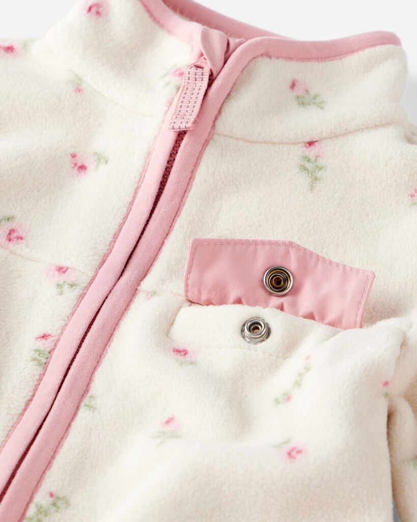 slide 3 of 3, Littleplanet Baby Girl Recycled Microfleece Jumpsuit in Radiant Rose Print Cream 6M, 1 ct