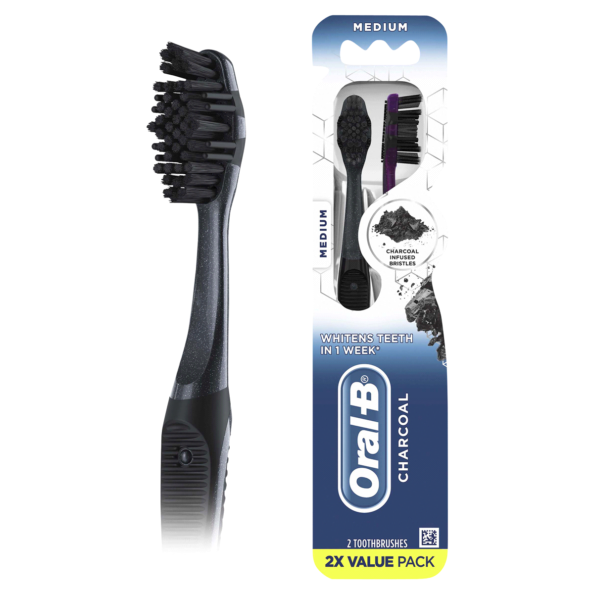 slide 1 of 1, Oral-B Charcoal Whitening Therapy Toothbrush, Medium, 2 ct