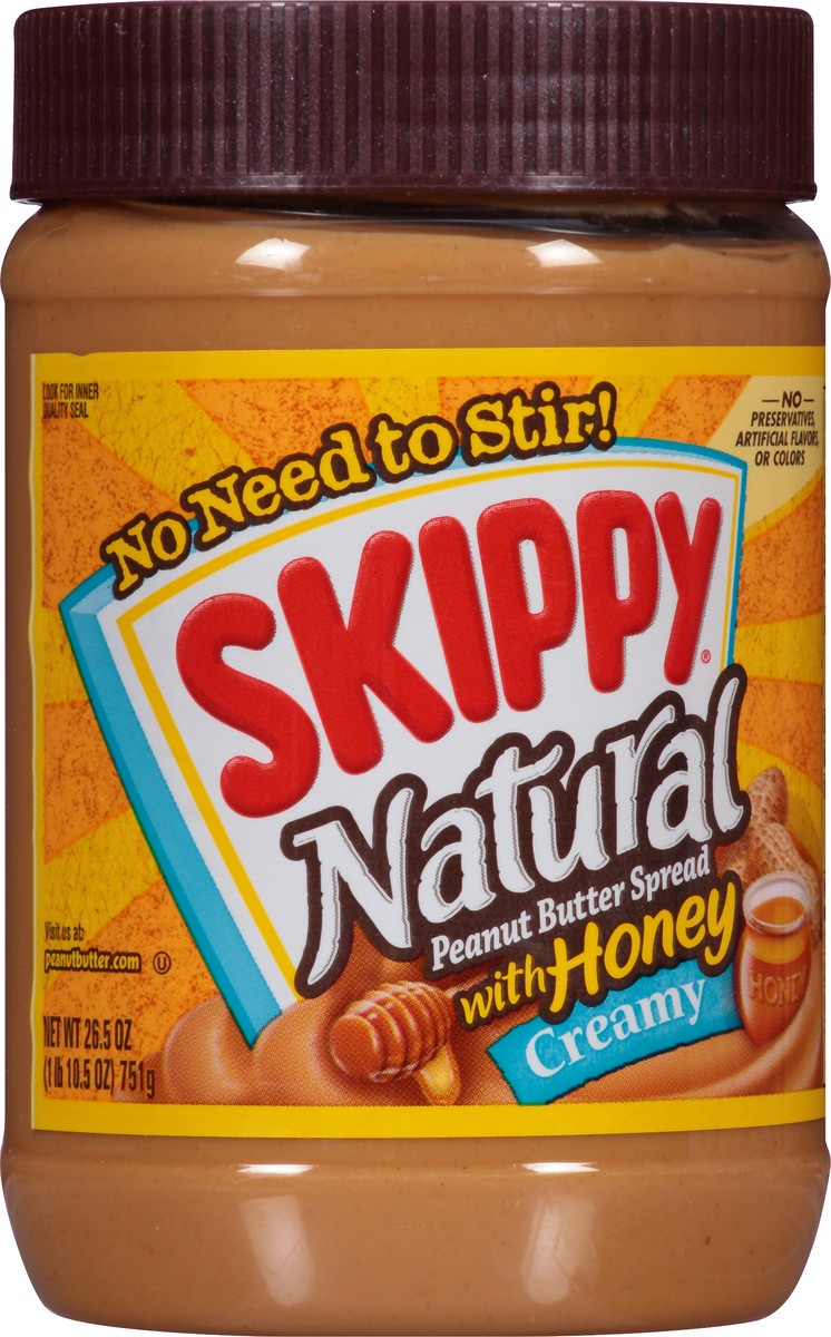 slide 1 of 7, Skippy Natural Creamy with Honey Peanut Butter Spread 26.5 oz, 26.5 oz