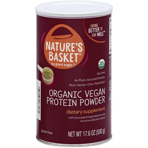 slide 1 of 1, Nature's Basket Organic Vegan Protein Powder, 17.6 oz