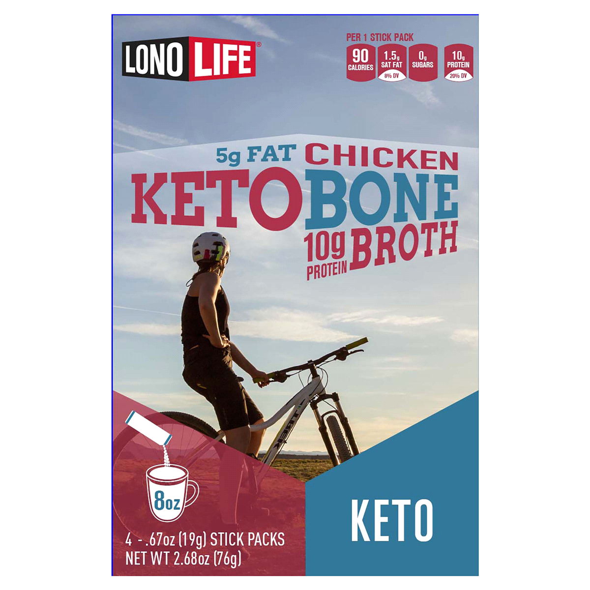 slide 1 of 1, LonoLife Keto Chicken Bone Broth Stick Packs, 4 ct; 0.67 oz