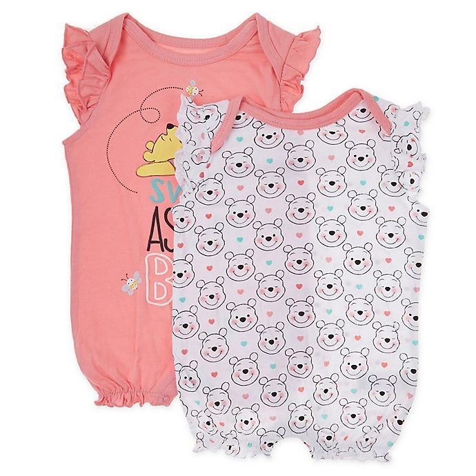 slide 1 of 3, Disney Baby Girl's Winnie the Pooh Short Sleeve Rompers - Pink, 2 ct; 0-3 M