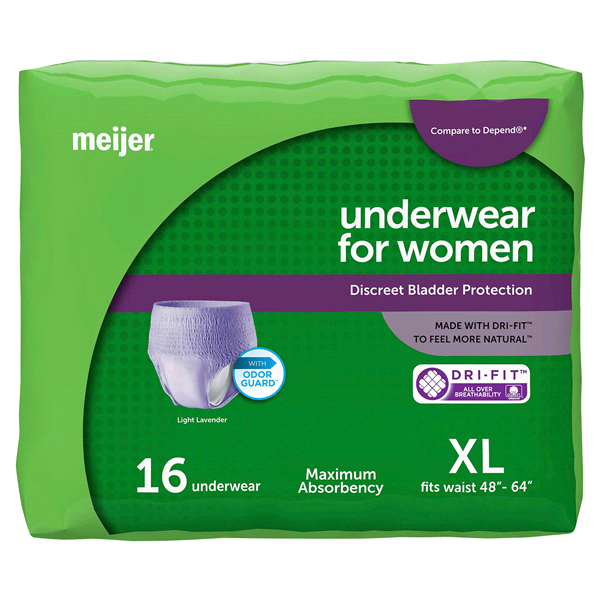 slide 1 of 17, Meijer Underwear for Women, Maximum Absorbency, Extra Large, 16 ct