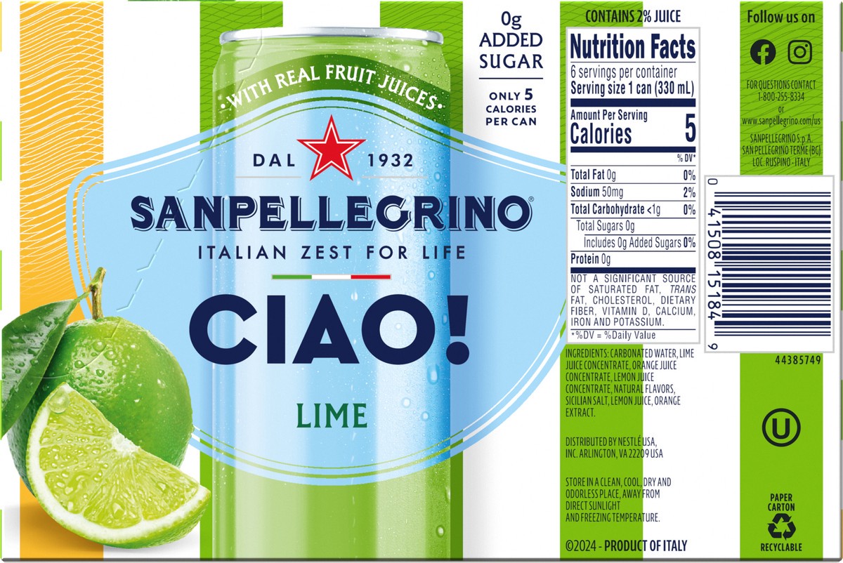 slide 3 of 12, San Pel Ciao Lime 6/11.15 Oz, 6 ct; 11.15 fl oz
