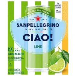 San Pellegrino CIAO! Lime Sparkling Water, Low-Cal, 0g Added Sugar, 6-Pack