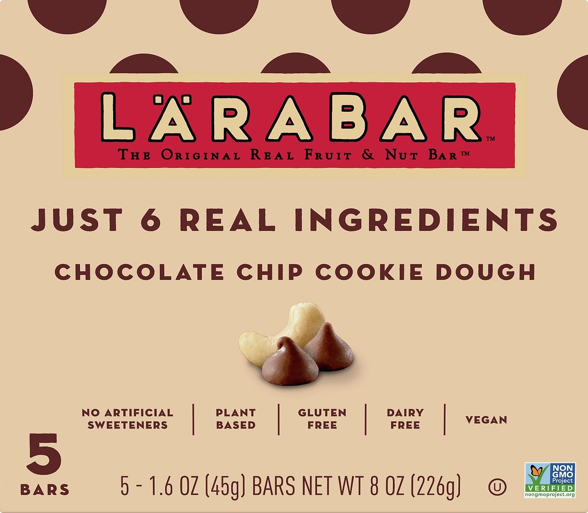 slide 9 of 10, LÄRABAR Fruit And Nut Bar - Chocolate Chip Cookie Dough 5 Bars, 5 ct; 1.6 oz